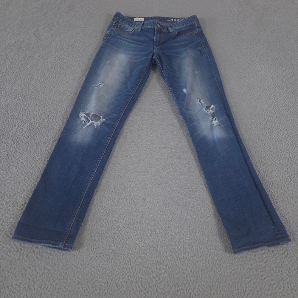 Gap Jeans Womens 27R Real Straight Thunderstruck Distressed Denim Stretch Y2K